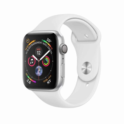 Montre Apple Watch Series 4 Aluminium Argent Sport blanche