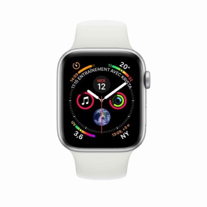 Montre Apple Watch Series 4 Aluminium Argent Sport blanche