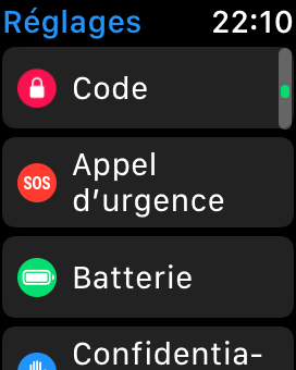 Paramètres de la batterie de l'Apple Watch